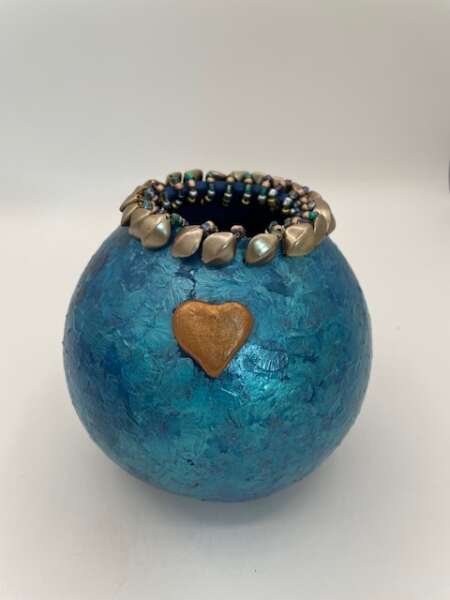 Teal and Beaded Pot