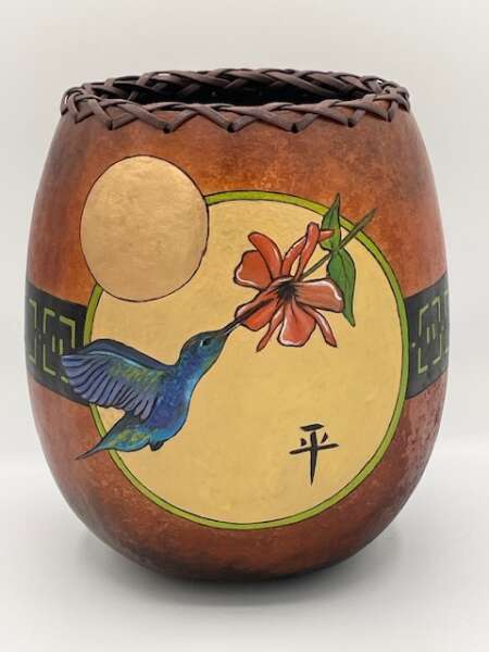 "Peace" - Hummingbird Pot w/Leather Braid Rim
