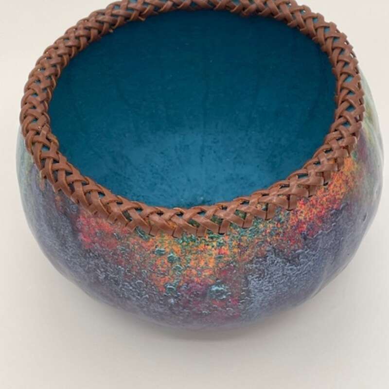 Leather Lacing on Gourd Bowl