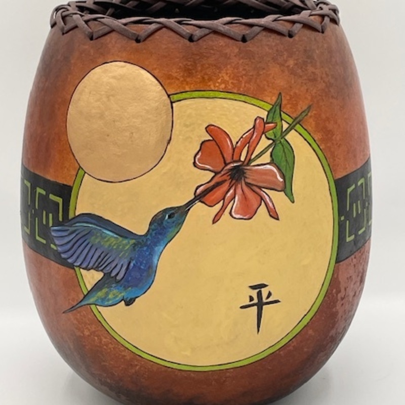 "Peace" - Hummingbird Pot w/Leather Braid Rim